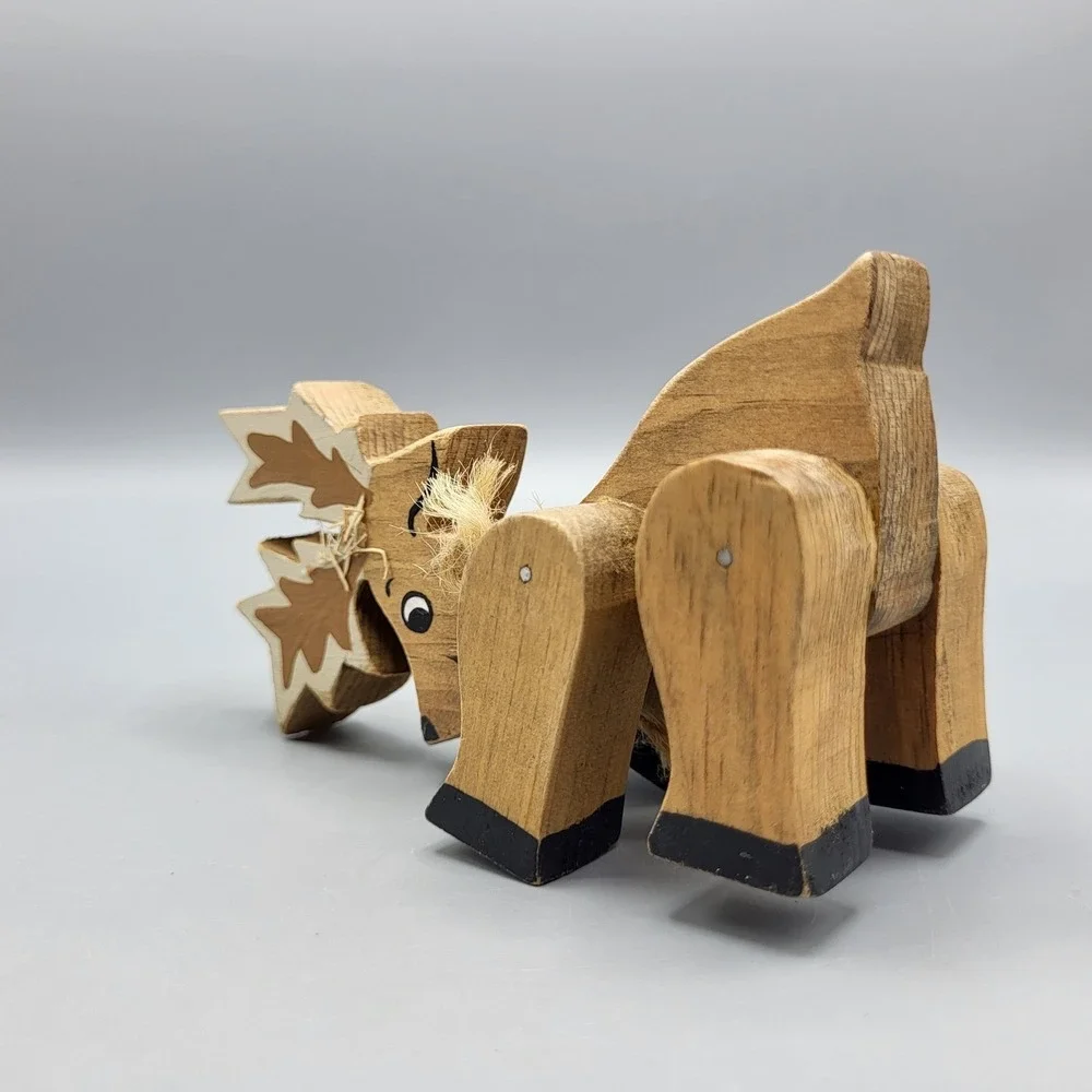 Vintage Wooden Reindeer Moose Figurine Christmas Holiday Decor Rustic Folk Art